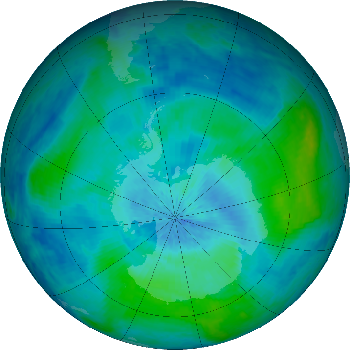 Antarctic ozone map for 01 March 2004